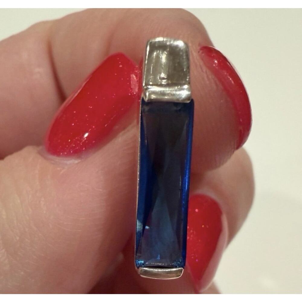 Sterling Silver 925 Royal Blue Rectangular CZ Stone Post Single Earring